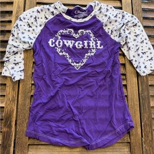Cowgirl Hardware Purple Floral & Horse Print Heart 3/4 Sleeve Tee Size 7/8 Med